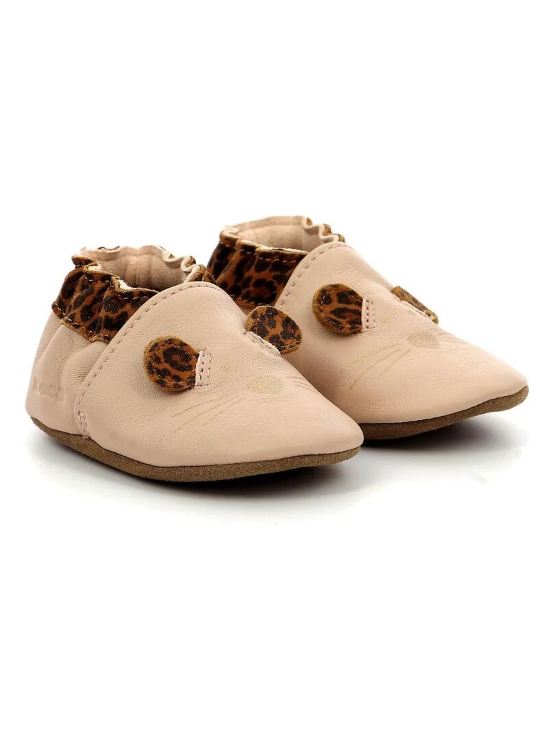 Chaussons Cuir Leo Mouse Rose