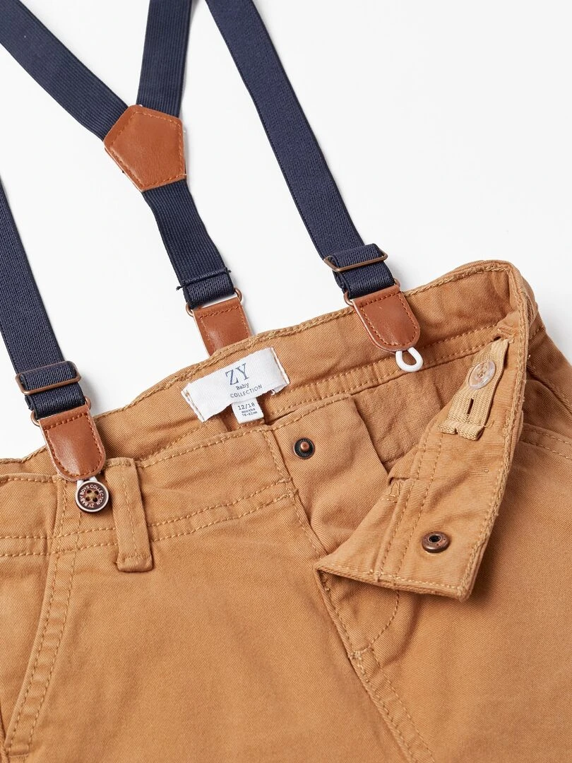 Pantalon en sergé avec bretelles pour bébé garçon  ATLANTIC COMPANY   Beige