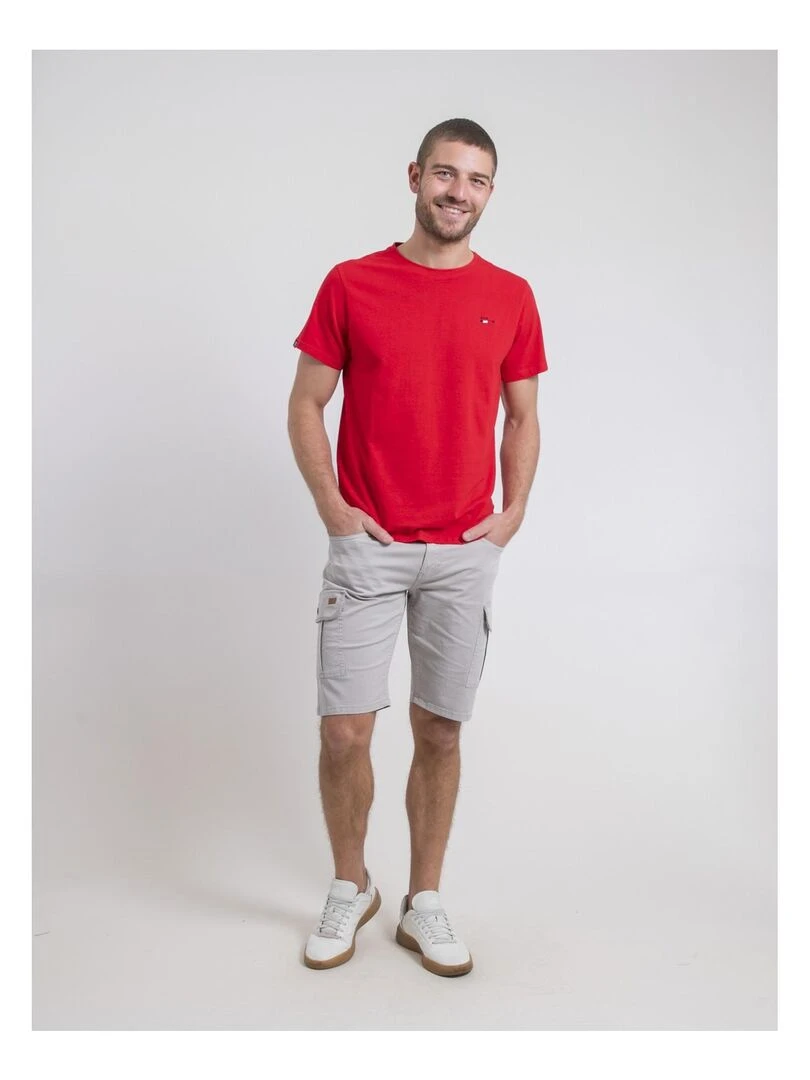 T shirt col rond pur coton NEROTEN   Rouge