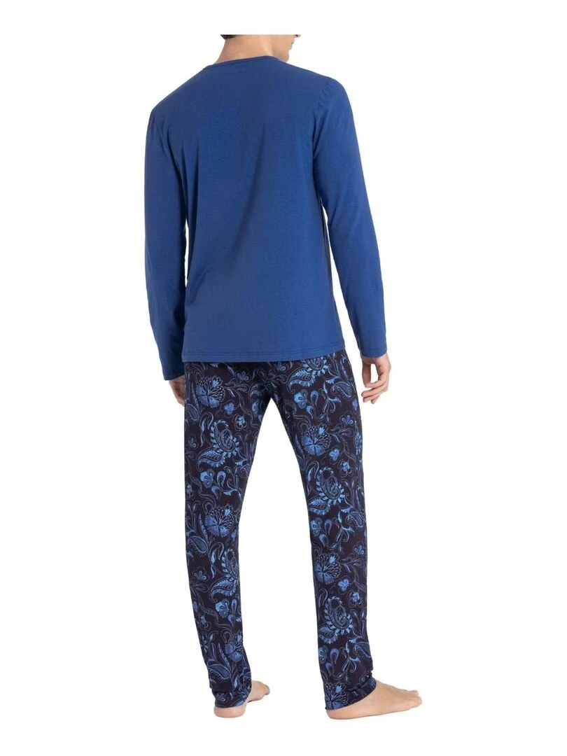 Pyjama long en lyocell et à motif cachemire Kanji Bleu