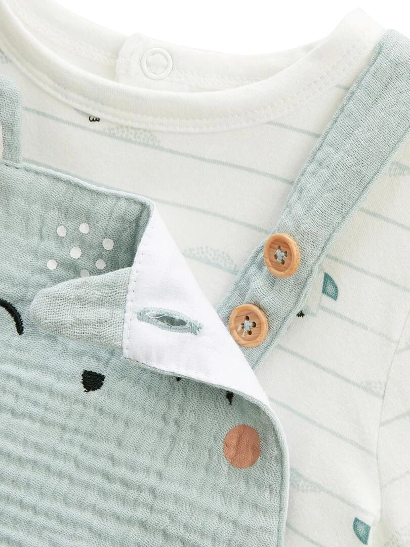 Ensemble salopette bébé en gaze de coton et t shirt Kimi   Bleu