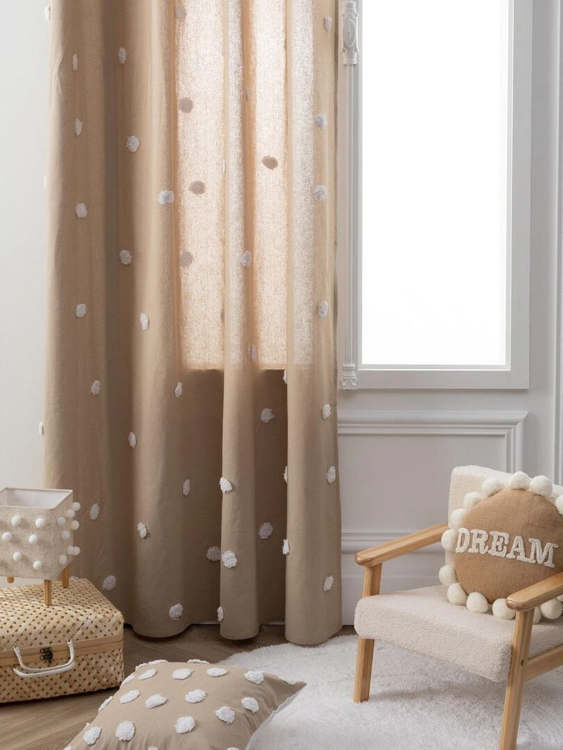 Coffre à jouets en intissé et pompons   Marron clair