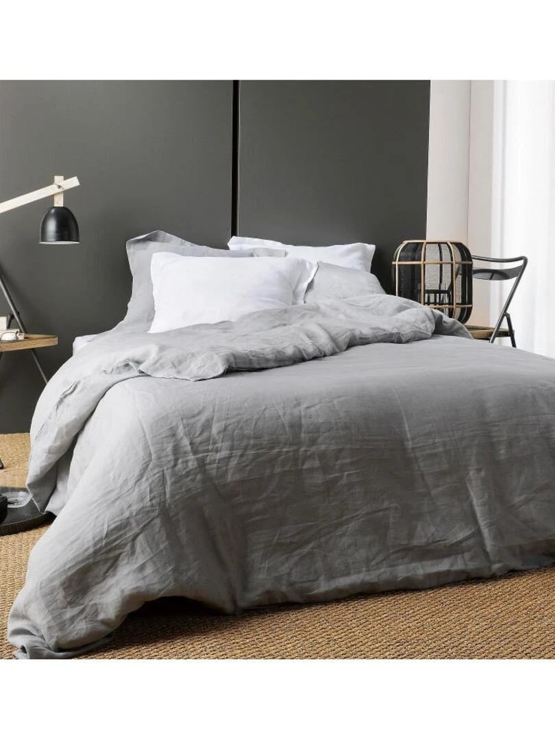 Housse de Couette Unie en Lin Gris clair