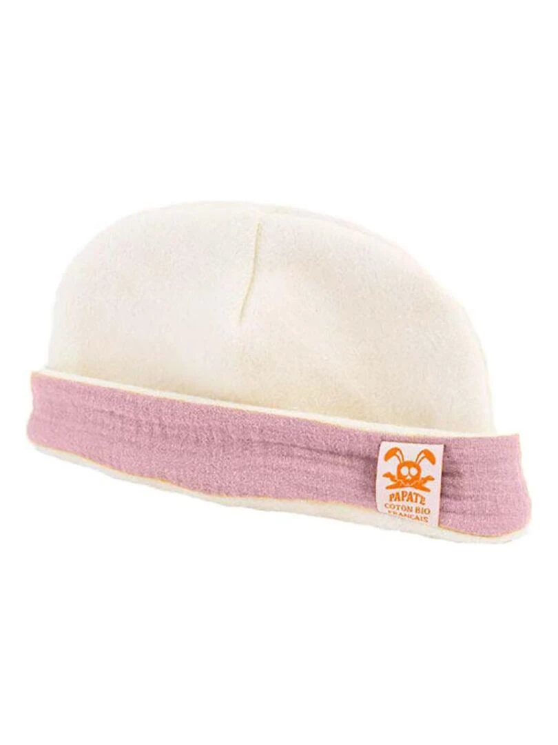 Bonnet de Naissance en Coton Bio Blanc et Rose Rose