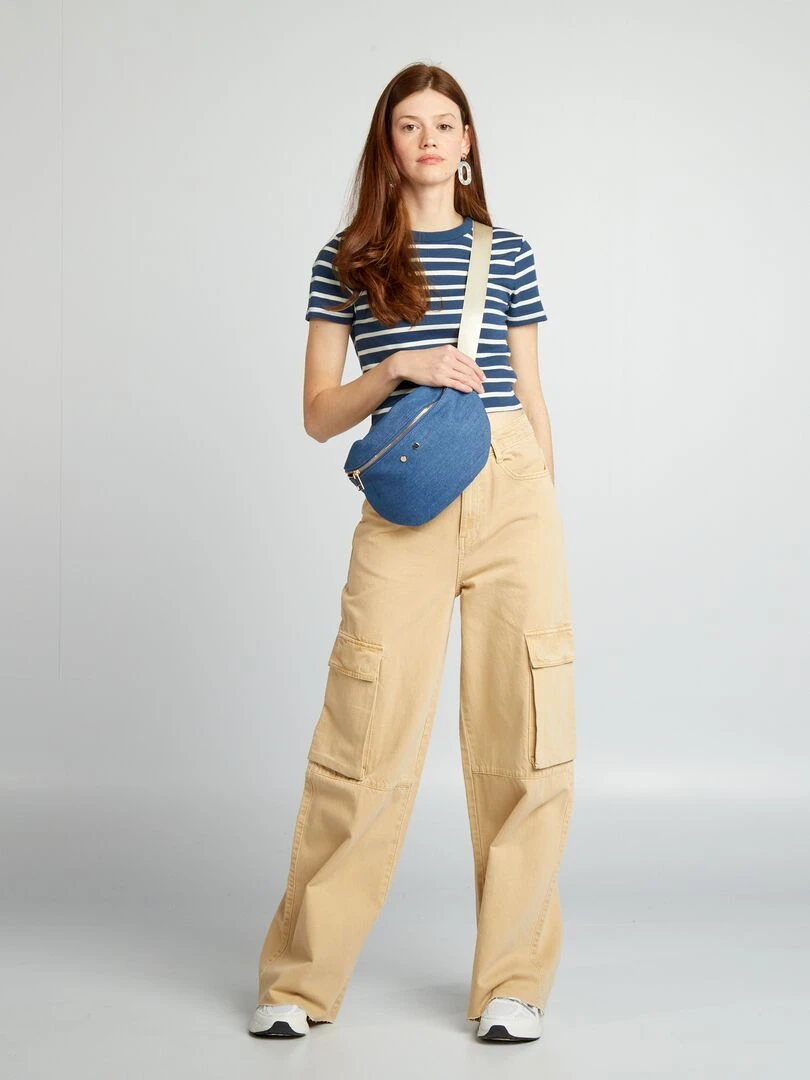 Tee shirt crop top marinière Bleu/blanc