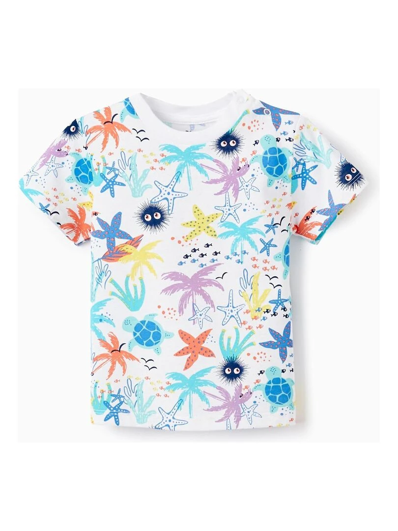 T Shirt En Coton Avec Motif Pour Bébé Garçon 'Mer & Palmiers' manches courtes AUSTRALIAN SURFING Blanc