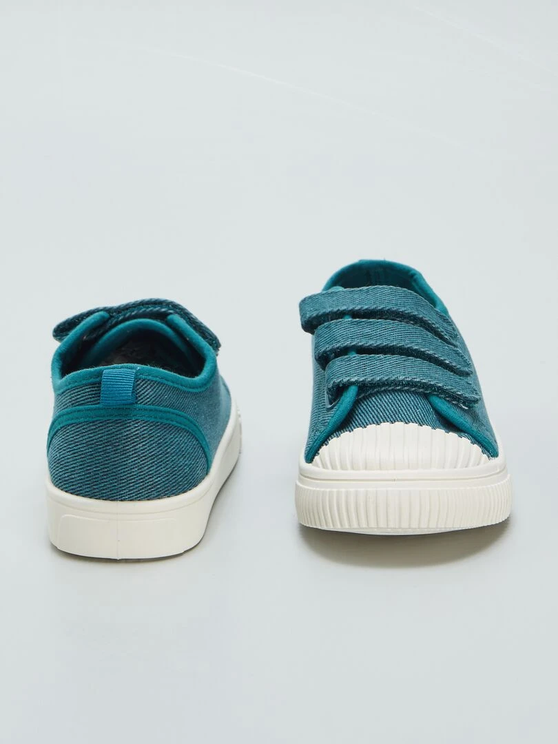 Baskets basses en toile denim à scratchs   Bleu