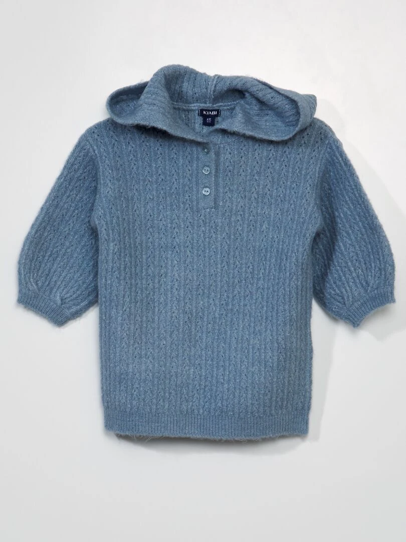 Robe en maille tricot à capuche Bleu