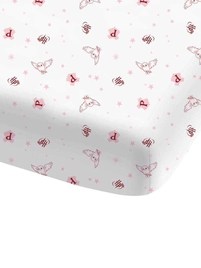 Drap housse imprimée 100% coton HARRY POTTER FLY Blanc