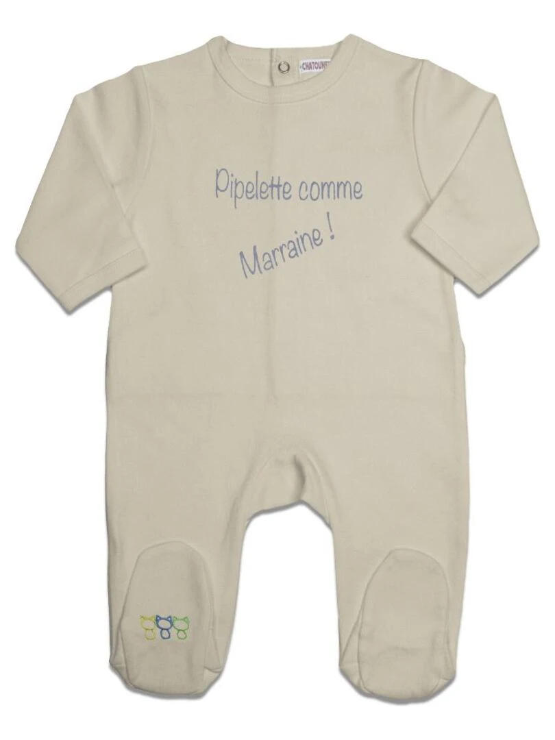 Pyjama Coton "Pipelette comme Marraine" Les Chatounets Beige
