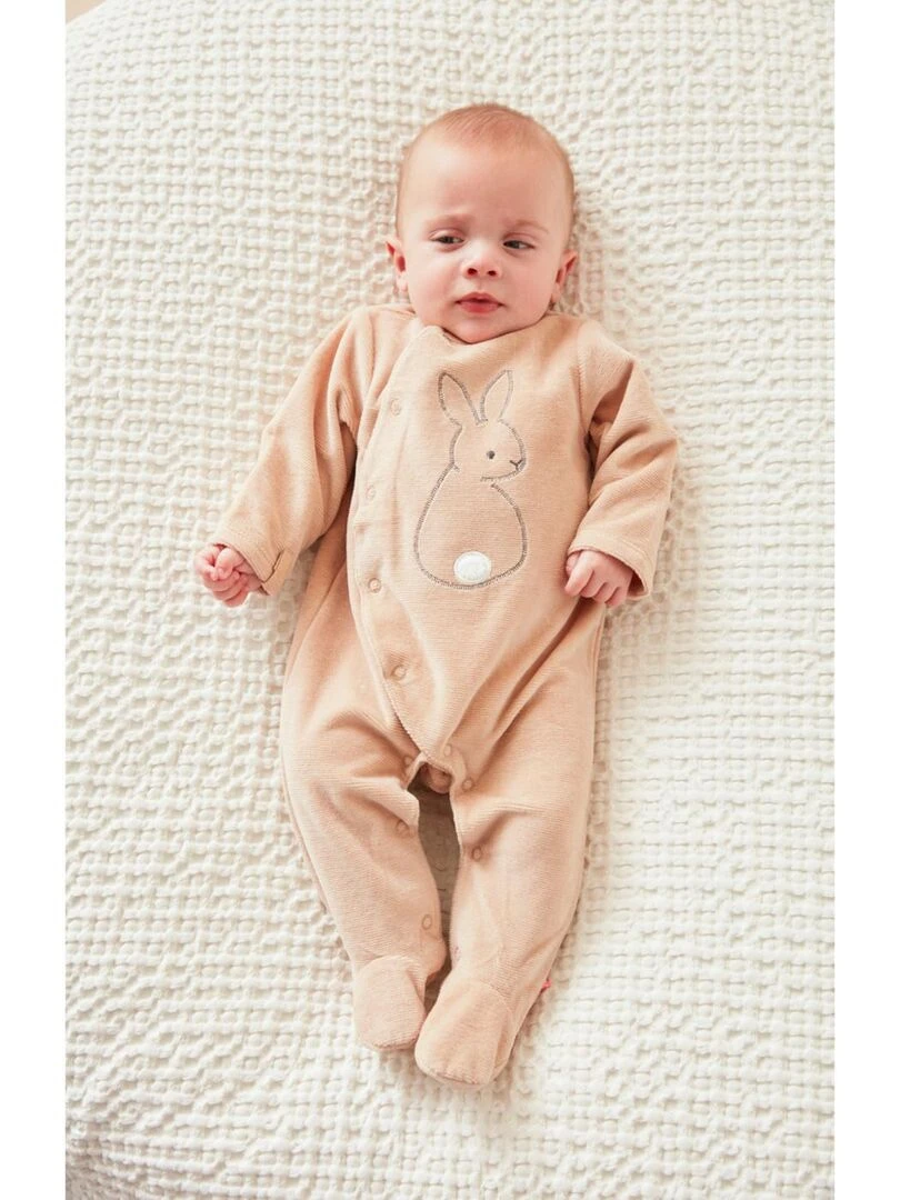 Pyjama 1 pièce lapin en velours côtelé    Noukie's   Beige