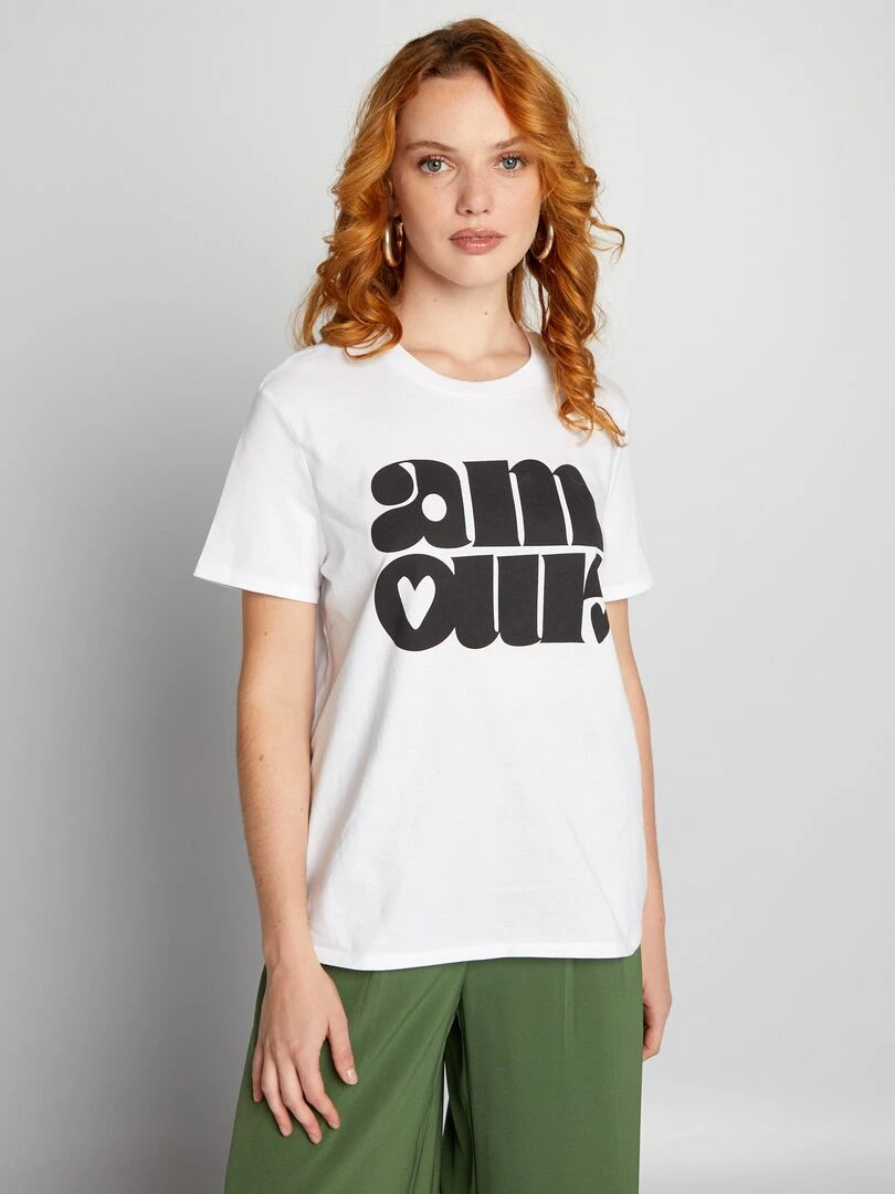 T shirt en jersey imprimé   Blanc 'amour'