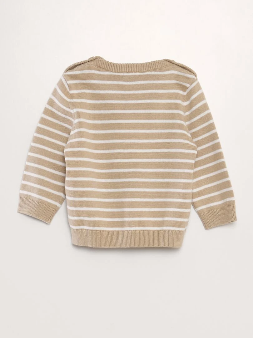 Pull rayé en maille fine Beige