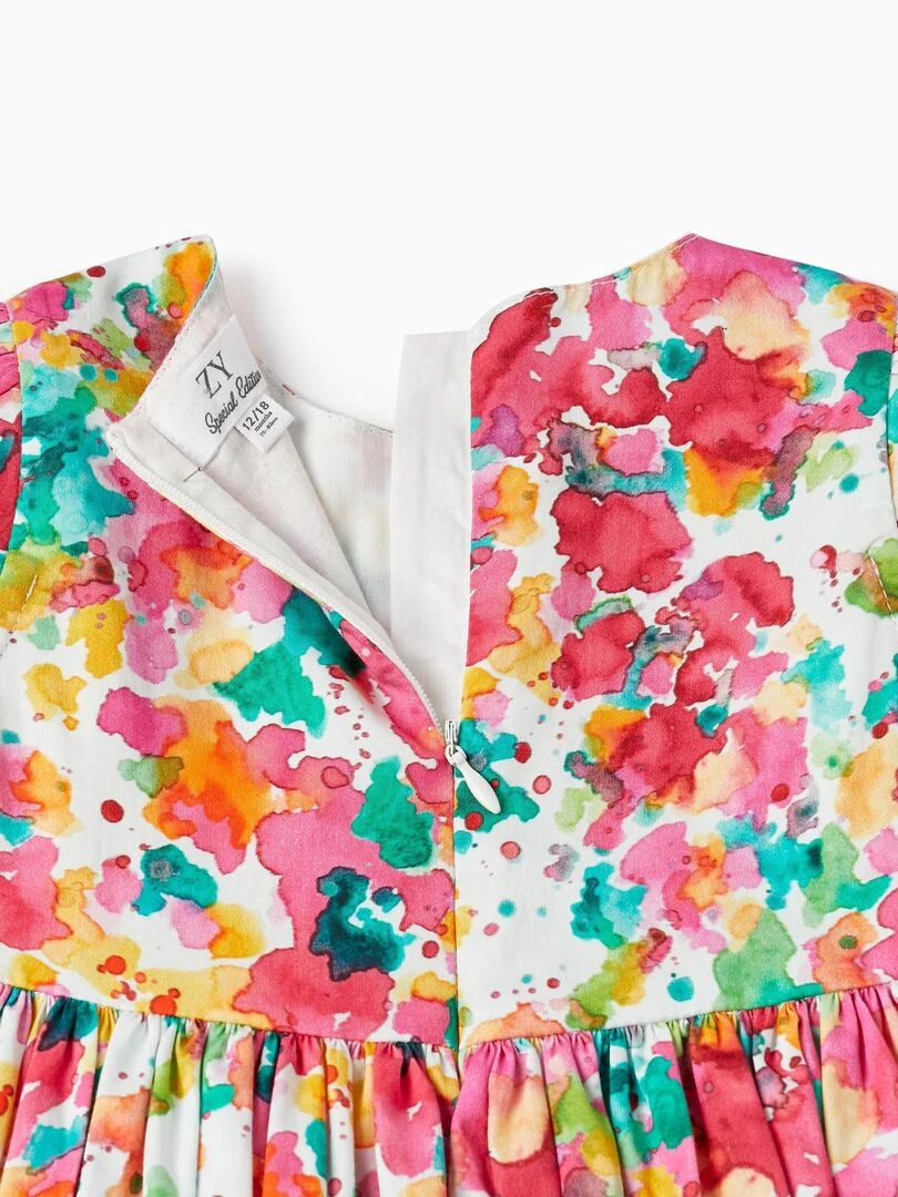 Robe avec Motif Aquarelle pour Bébé Fille manches courtes CÉRÉMONIE   Blanc