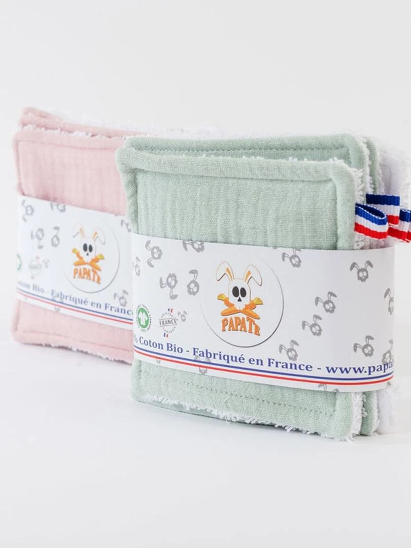Lingettes lavables en Coton Bio Blanc et Rose   Blanc Rose