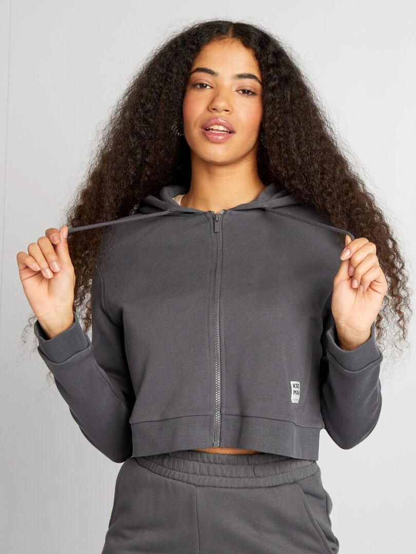 Sweat zippé à capuche uni   Gris