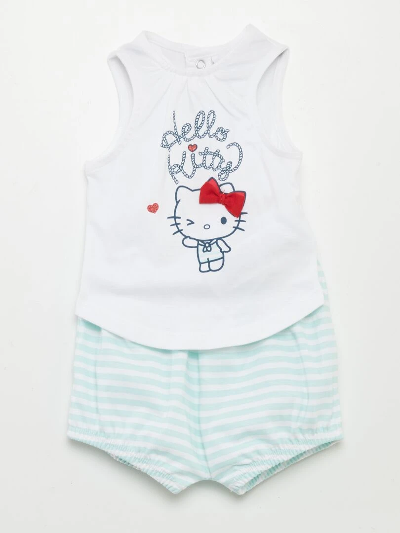 Ensemble débardeur + short 'Hello Kitty' Blanc/bleu