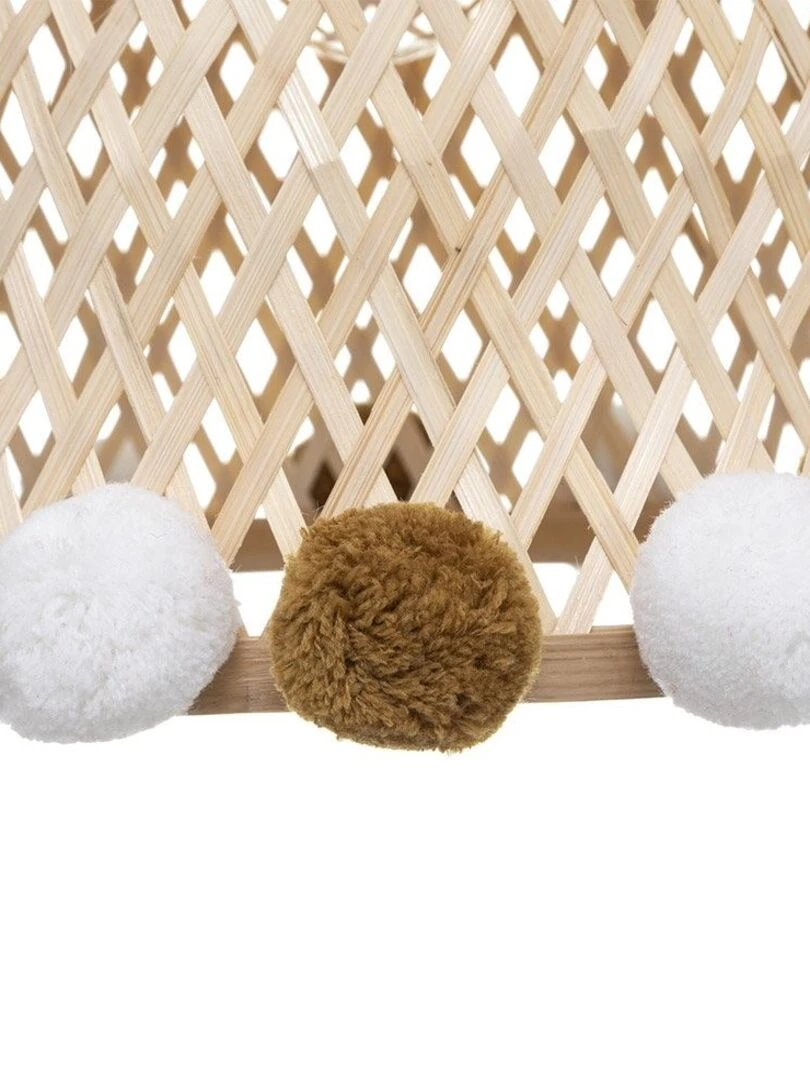 Suspension bambou pompons   Beige