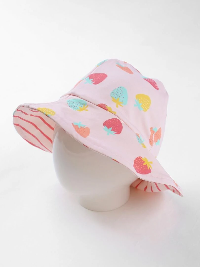 Chapeau réversible à imprimés fraises clair Archimède Rose