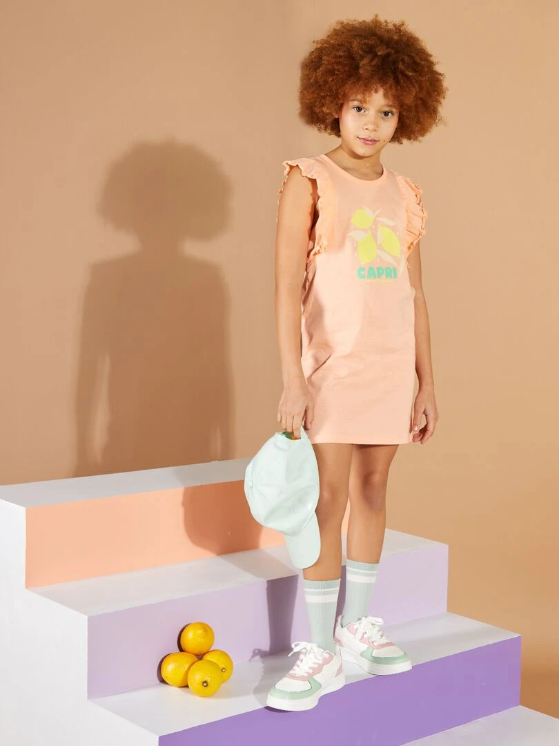 Robe en jersey avec manches volantées   Grafik Edition   Orange