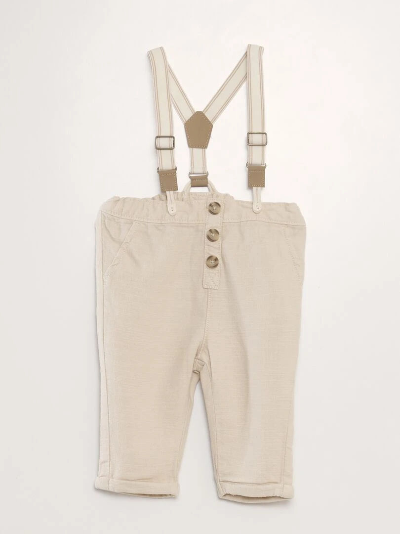 Pantalon chino en lin avec bretelles Beige