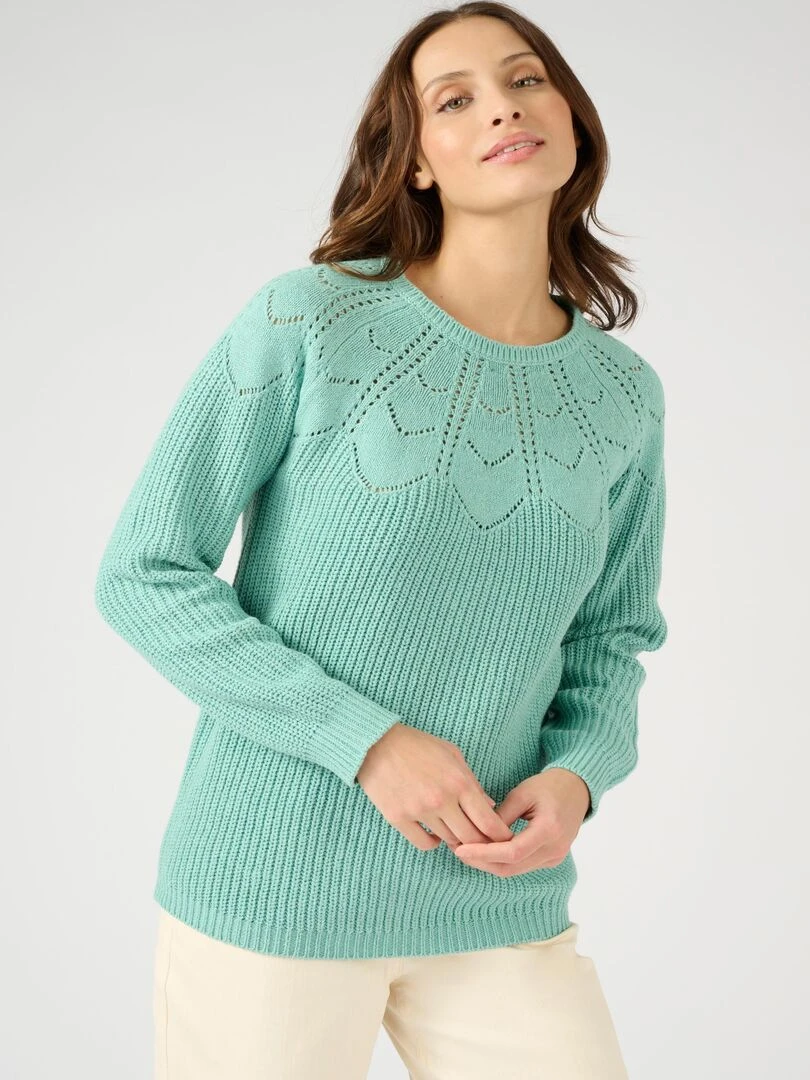 Pull détails ajourés Damart Vert anis