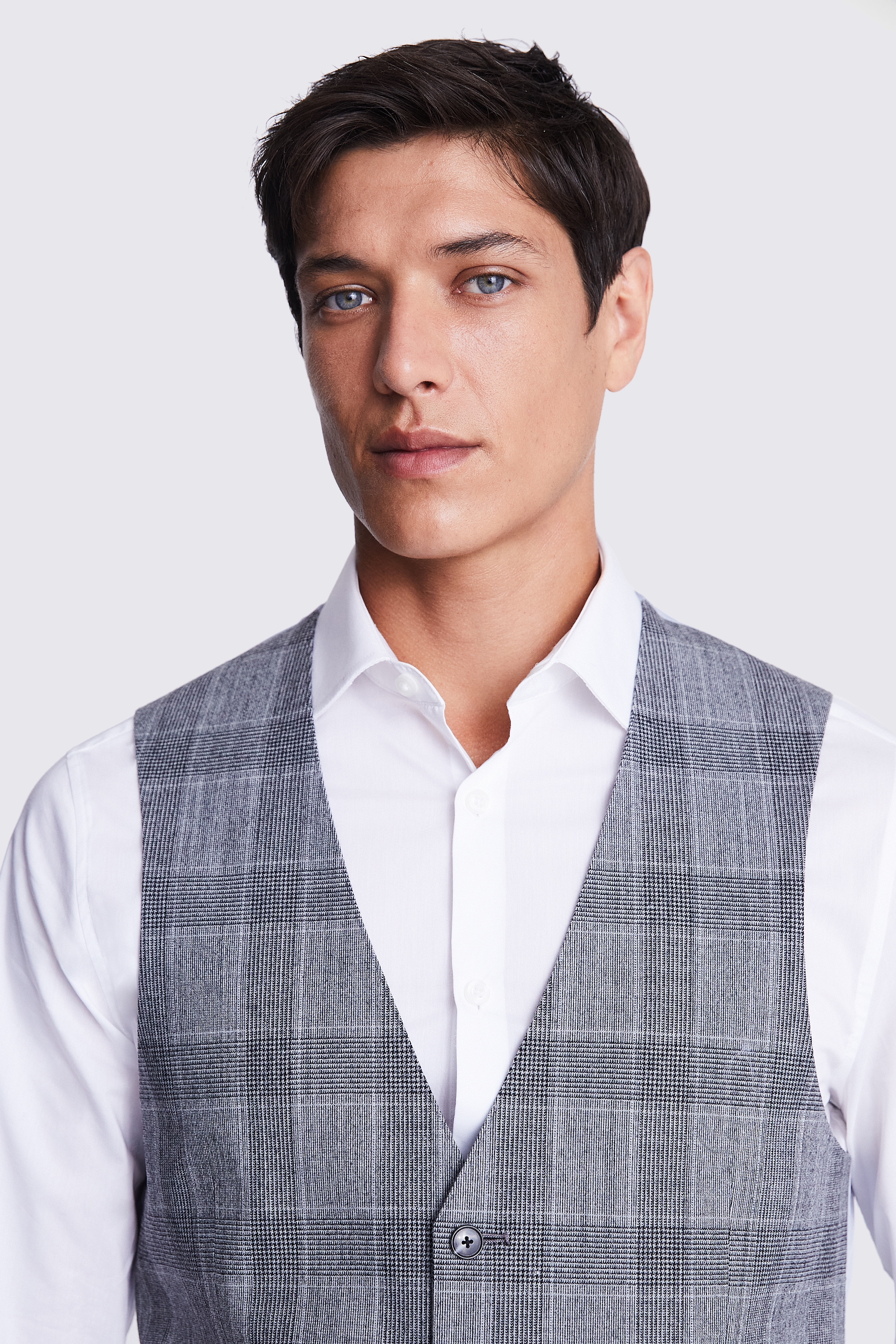 Tailored Fit Light Grey Check Performance Waistcoat     Buy Online at Moss