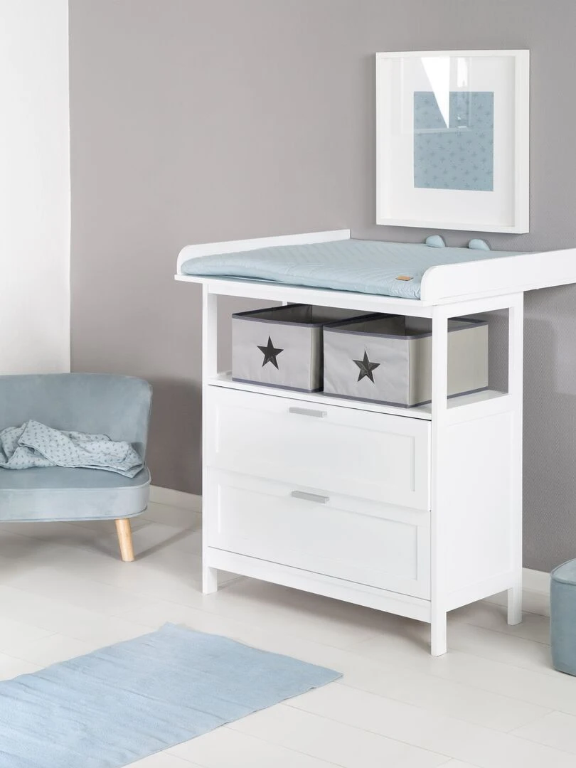 ROBA Commode à langer "Hamburg" à 2 Tiroirs + 2 boîtes de rangement – gris   Blanc