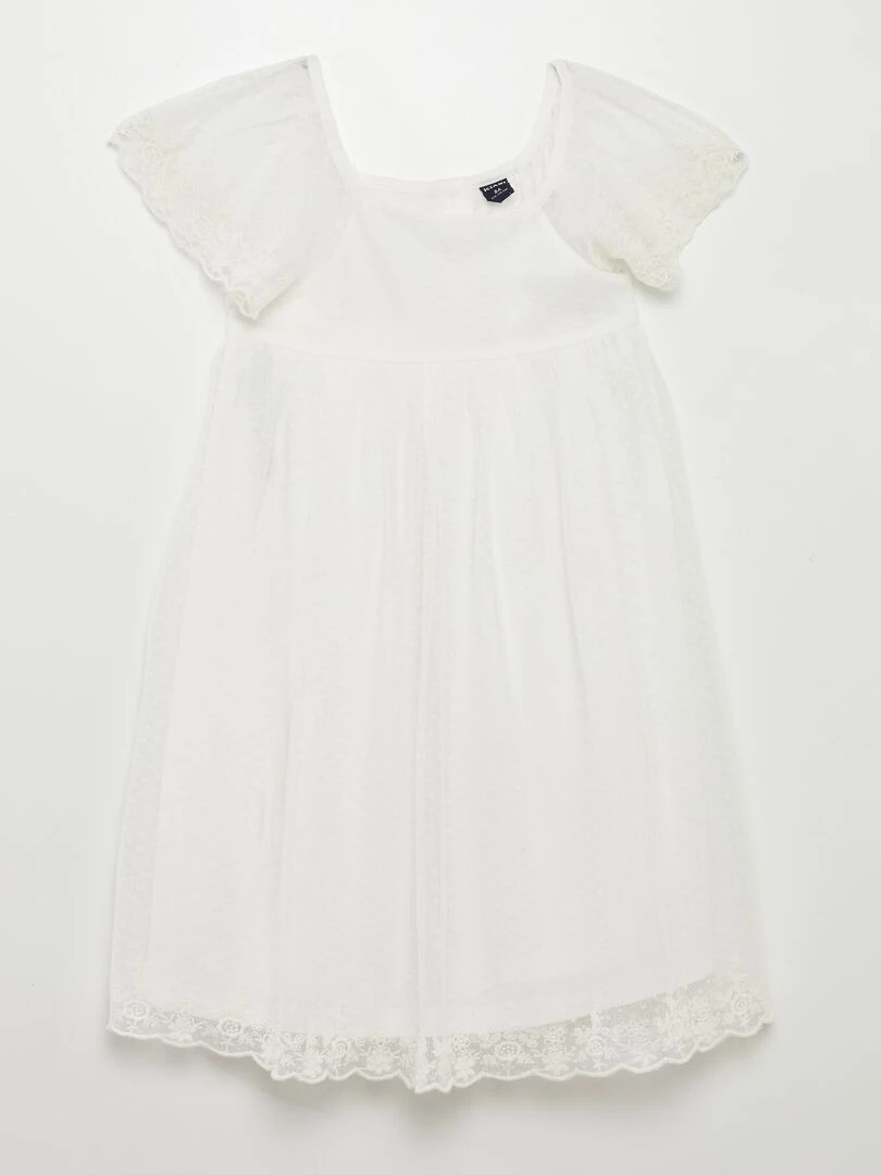 Robe trapèze en tulle plumetis blanc