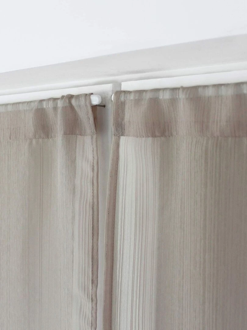 Paire de petits vitrages à bande tissée   Beige