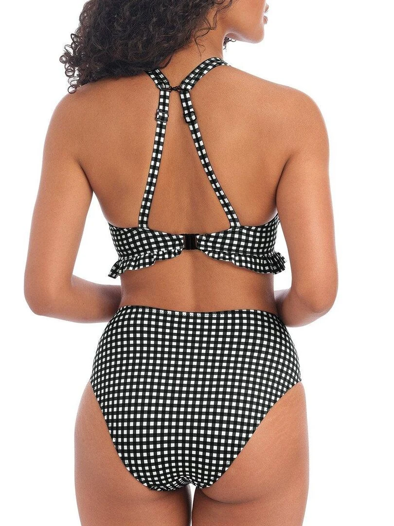 Haut de maillot à volant imprimé vichy Check in   Noir