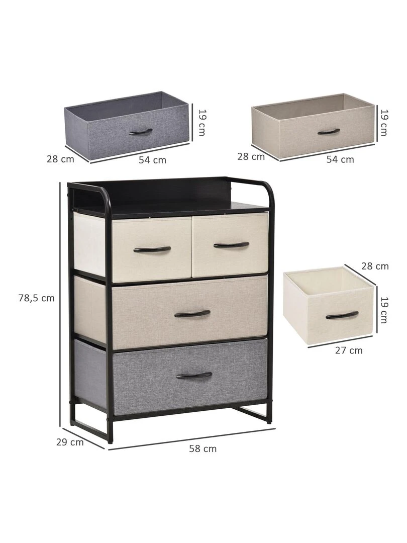 Commode meuble de rangement 4 tiroirs 58 x 29 x 78 5 cm   Beige
