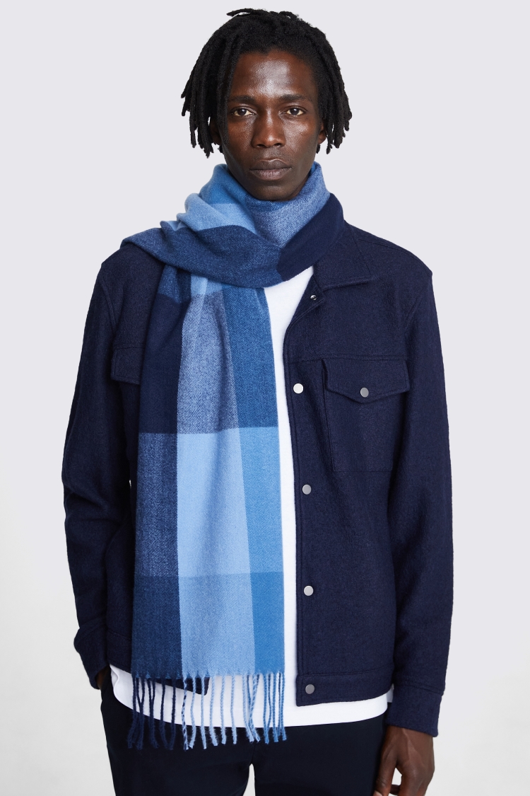 Navy & Blue Battenberg Recycled Cashmiele Scarf Buy Online at Moss