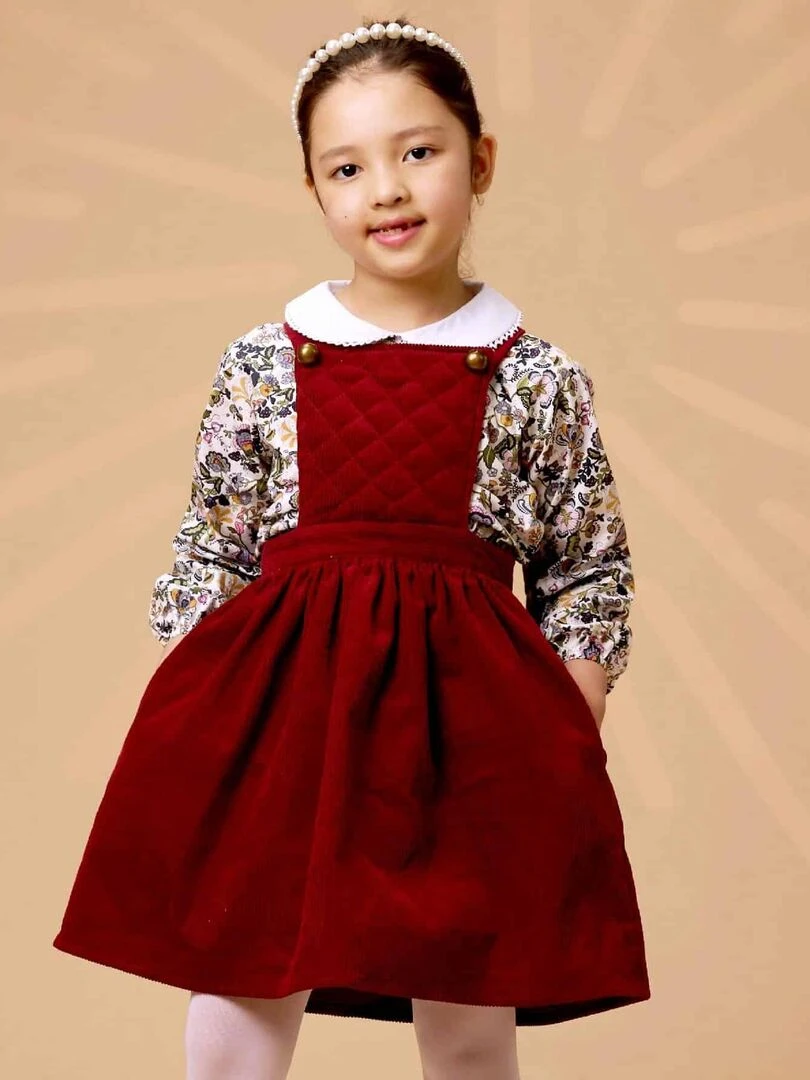 Robe Salopette Fille Velours Bdx ECOLIÈRE 'LA FAUTE A VOLTAIRE' Rouge