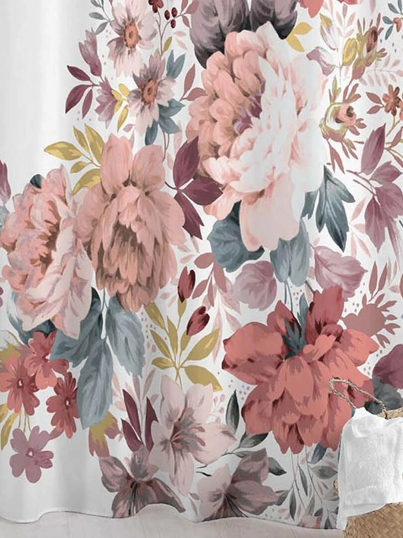 Rideau de douche aux impressions fleuries Rose clair