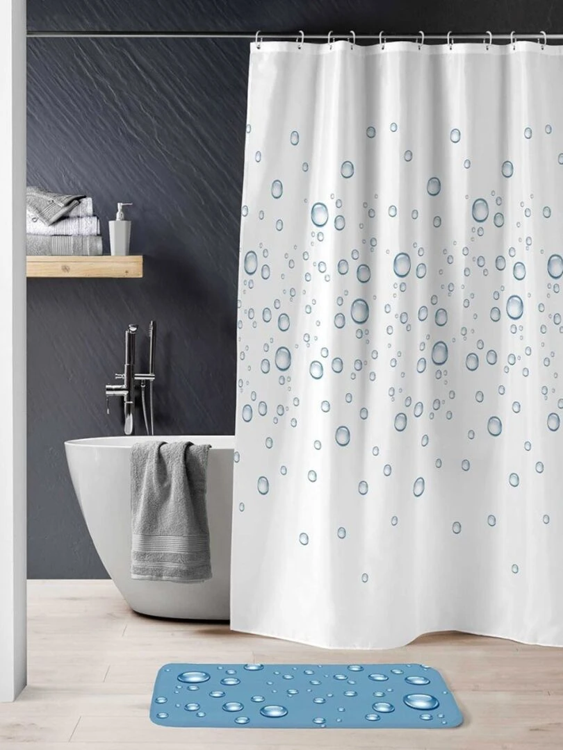 Rideau de douche polyester 180x200 Bubble Bleu