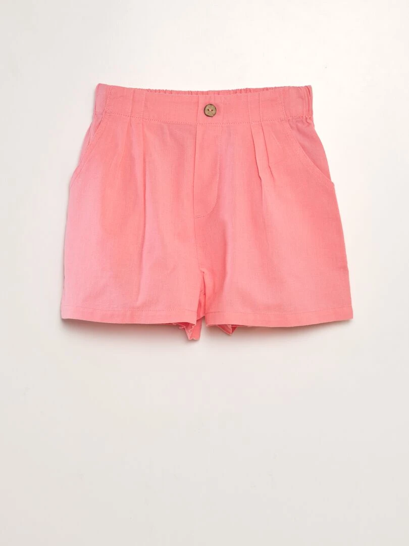 Short uni en coton et lin rose