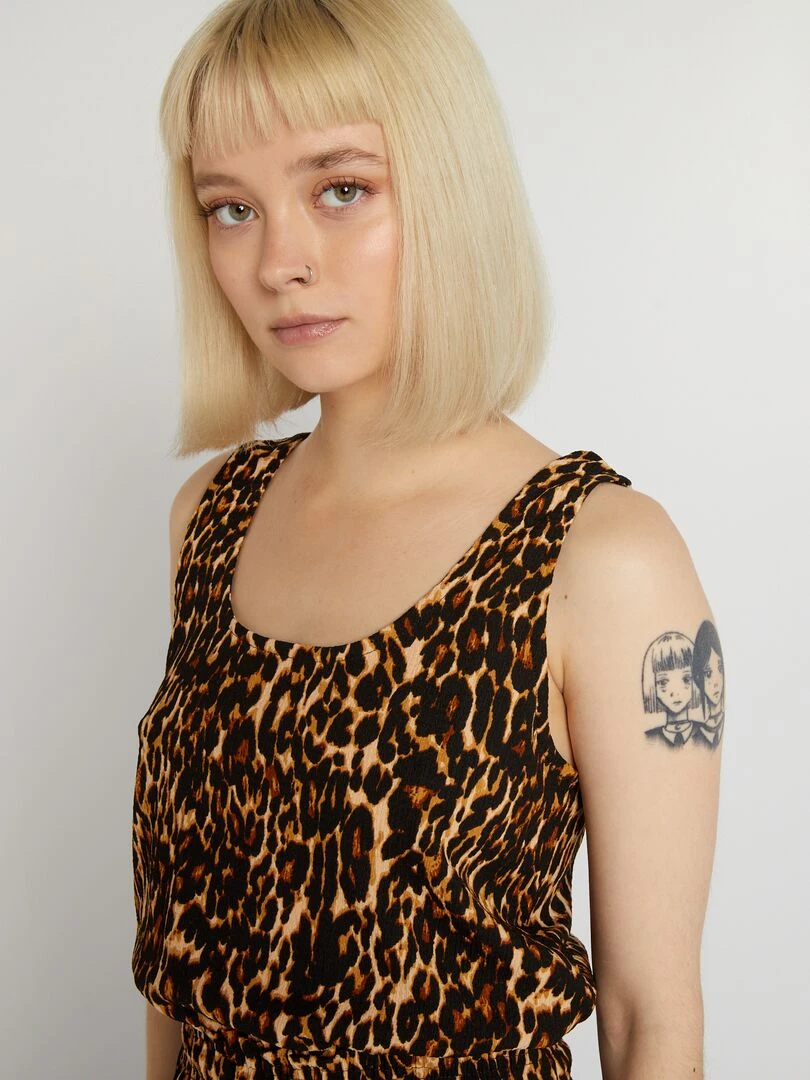 Combishort courte à taille élastiquée   Beige/noir