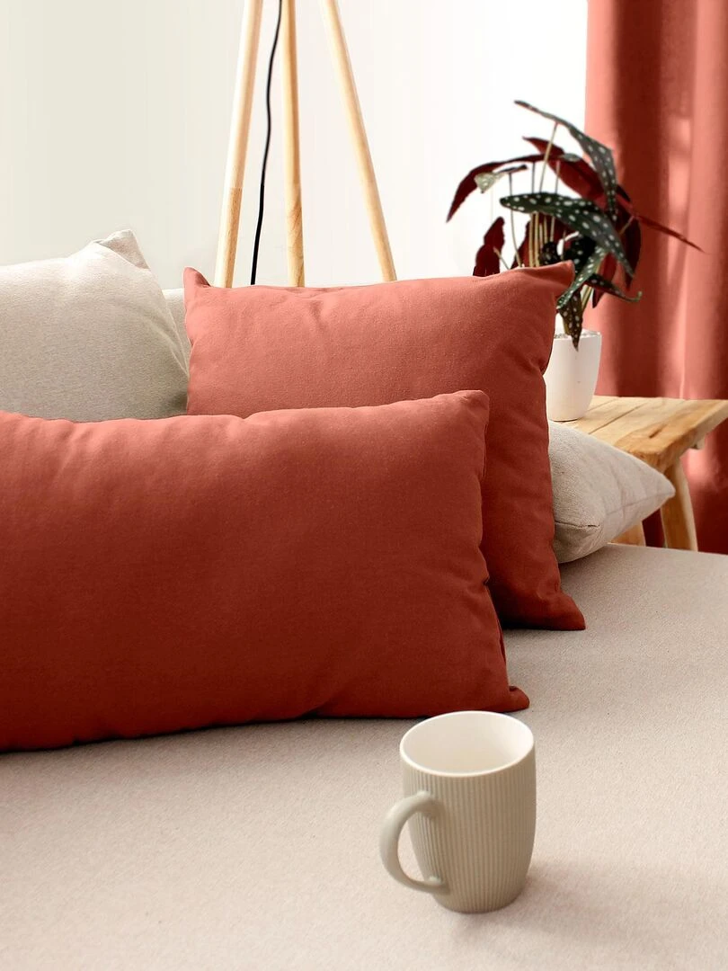Coussin non déhoussable en coton uni Rouge brique