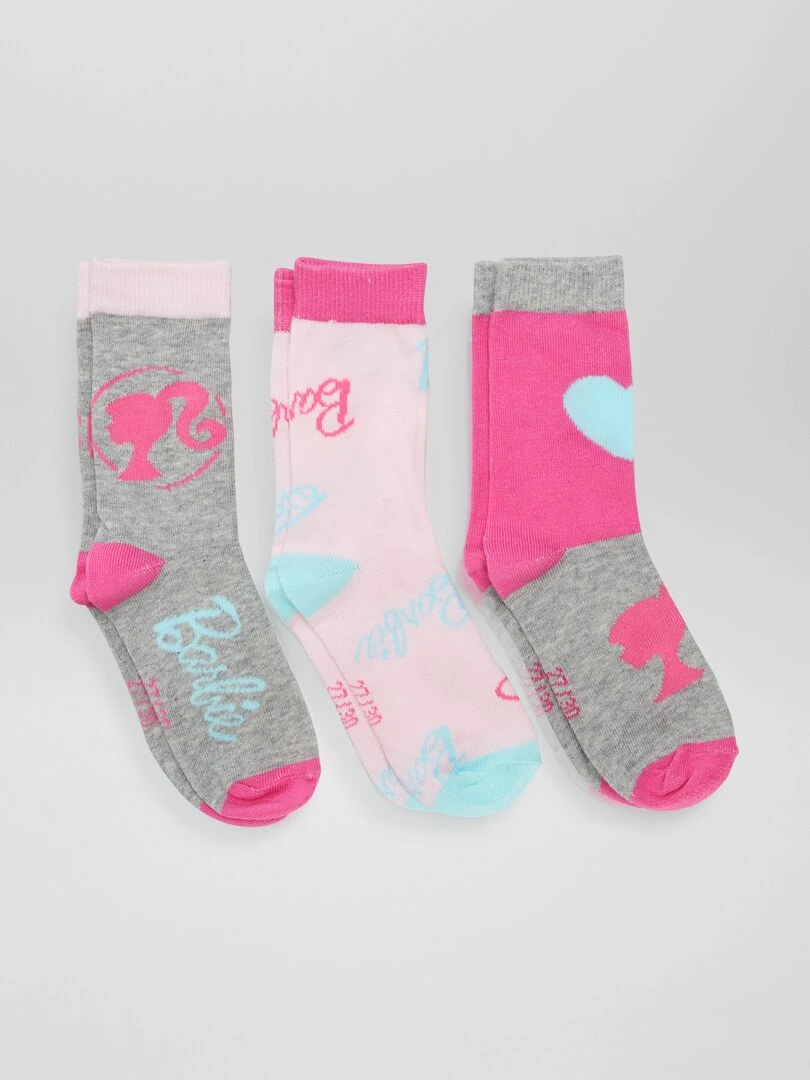Lot de chaussettes 'Barbie' 3 paires gris/rose