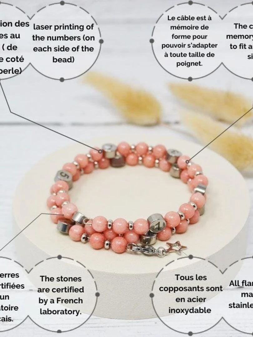 Bracelet d'allaitement   Quartz Rose Teintée   Rose