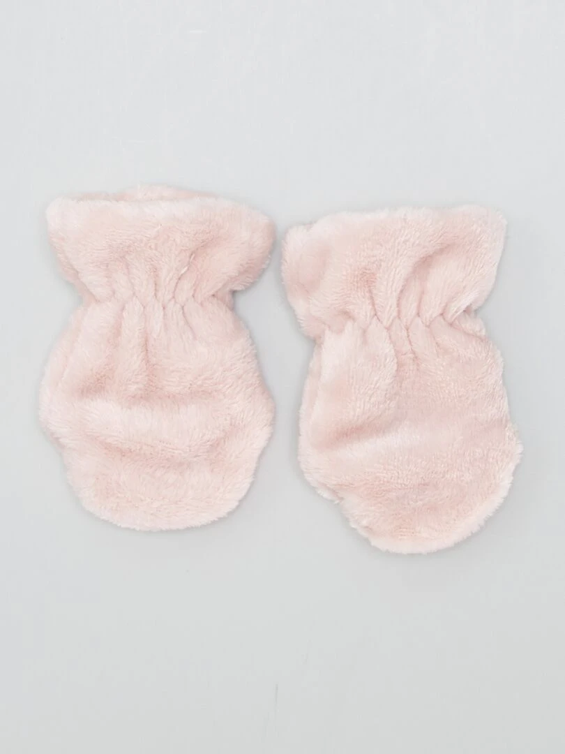 Ensemble bonnet + écharpe + moufles   Rose