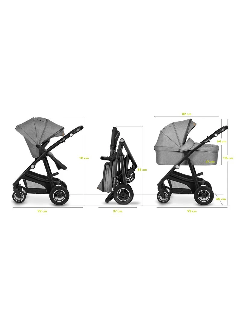 LIONELO Bianka 3 en 1   Poussette Trio   Jusqu'à 22Kg   Gris   Gris Noir