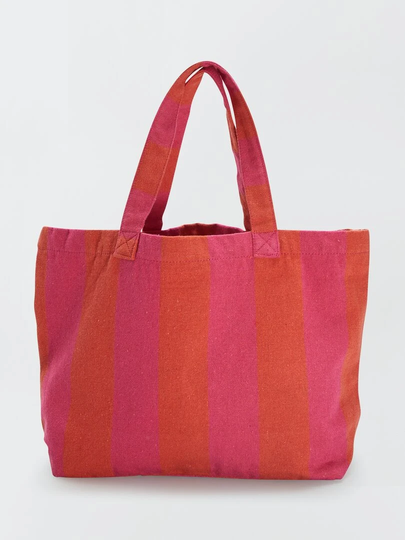 Cabas rayé souple en tissu Rose