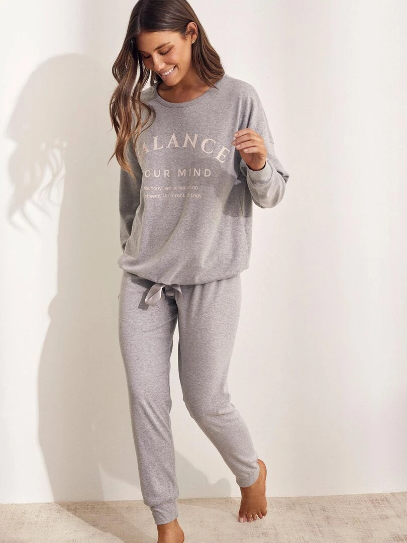 Pyjama pantalon top manches longues Cotton   Gris
