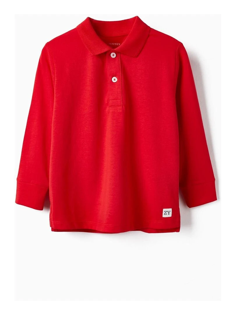 Polo à manches longues en coton pour garçon manches longues Rouge