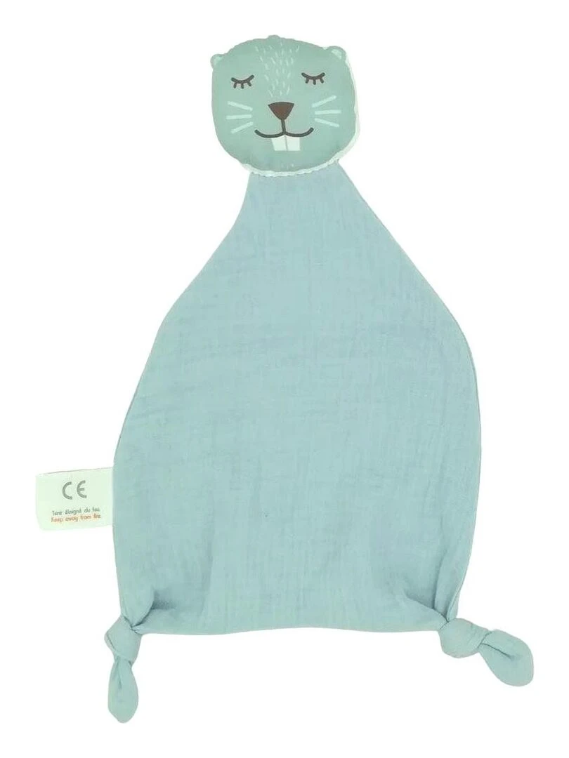 Doudou Castor Bio Made in France Bleu Vert