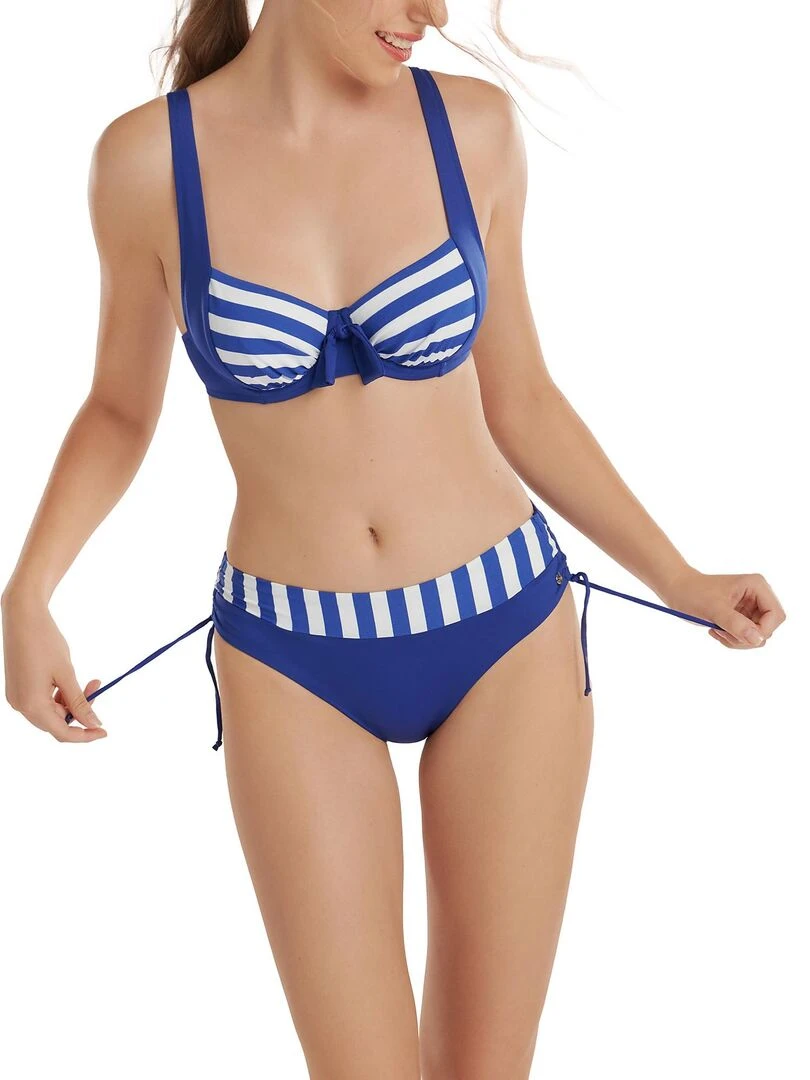 Bas maillot slip de bain taille haute côtés réglables Rhodes   Bleu
