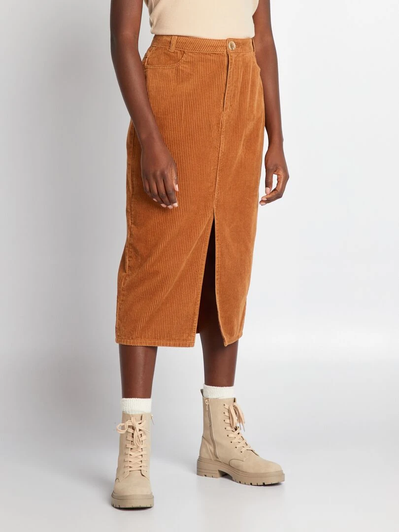 Jupe longue en velours Marron