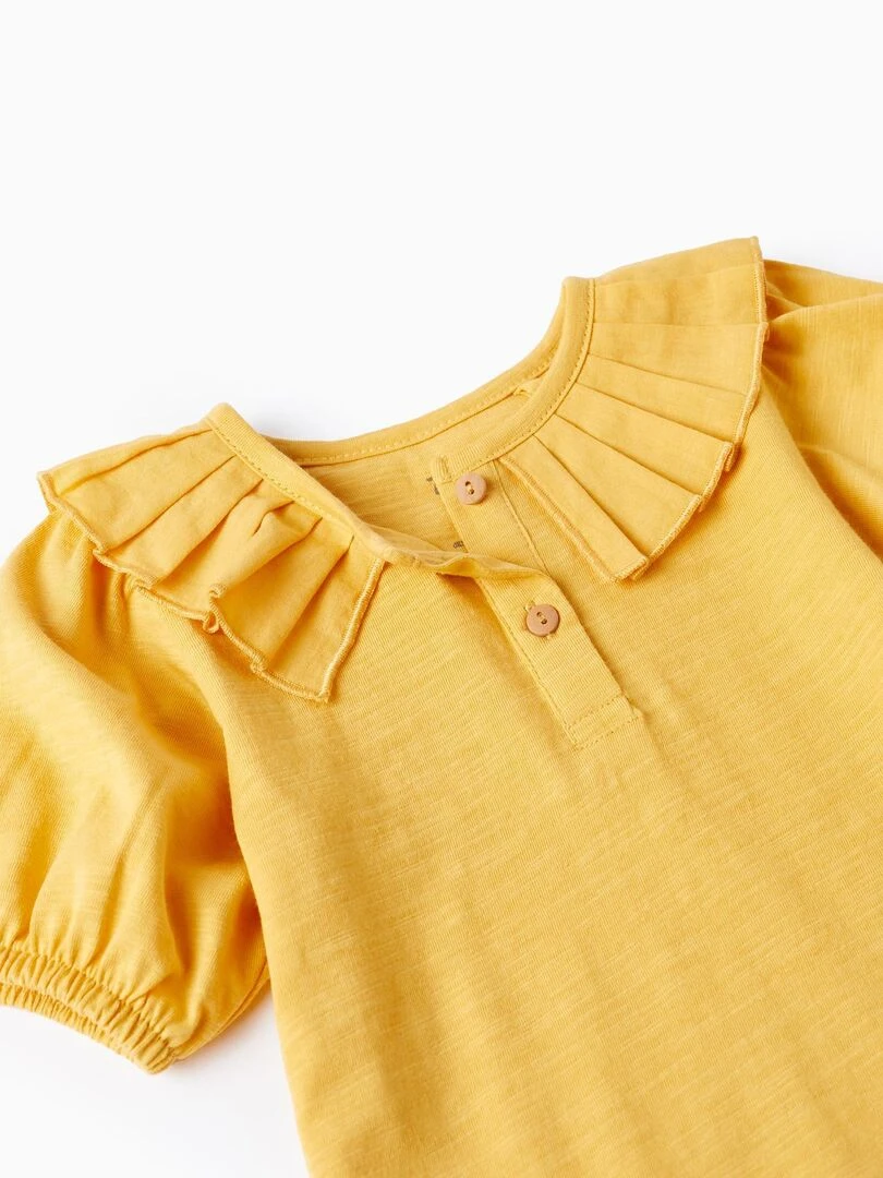 T shirt en Coton avec Col Plissé pour Bébé Fille manches courtes   Jaune